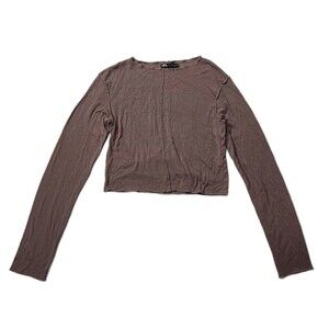 Zara Women's Top L Brown 100% Other Long Sleeve Round Neck Cropped